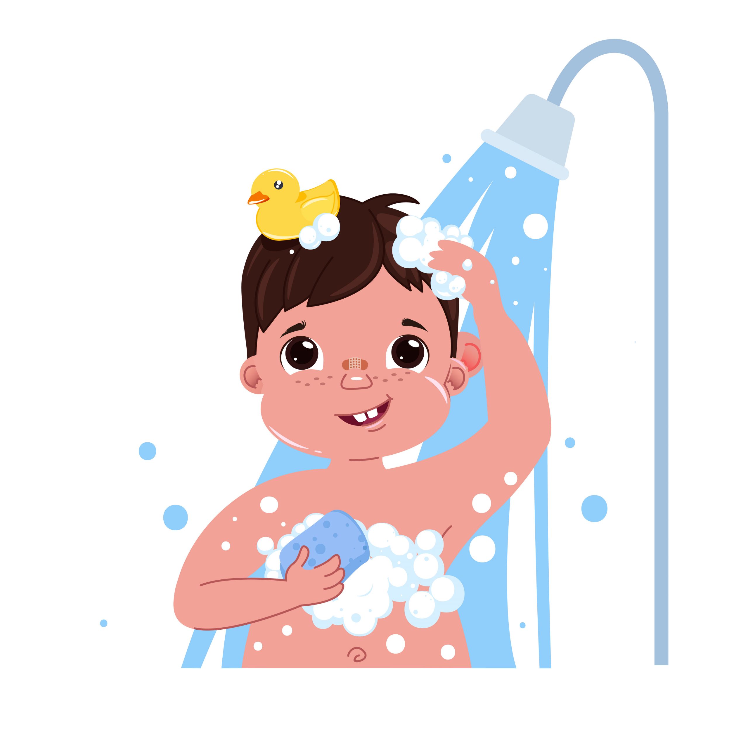 Bathroom Clipart For Kids
 Little child boy character take a shower Daily routine