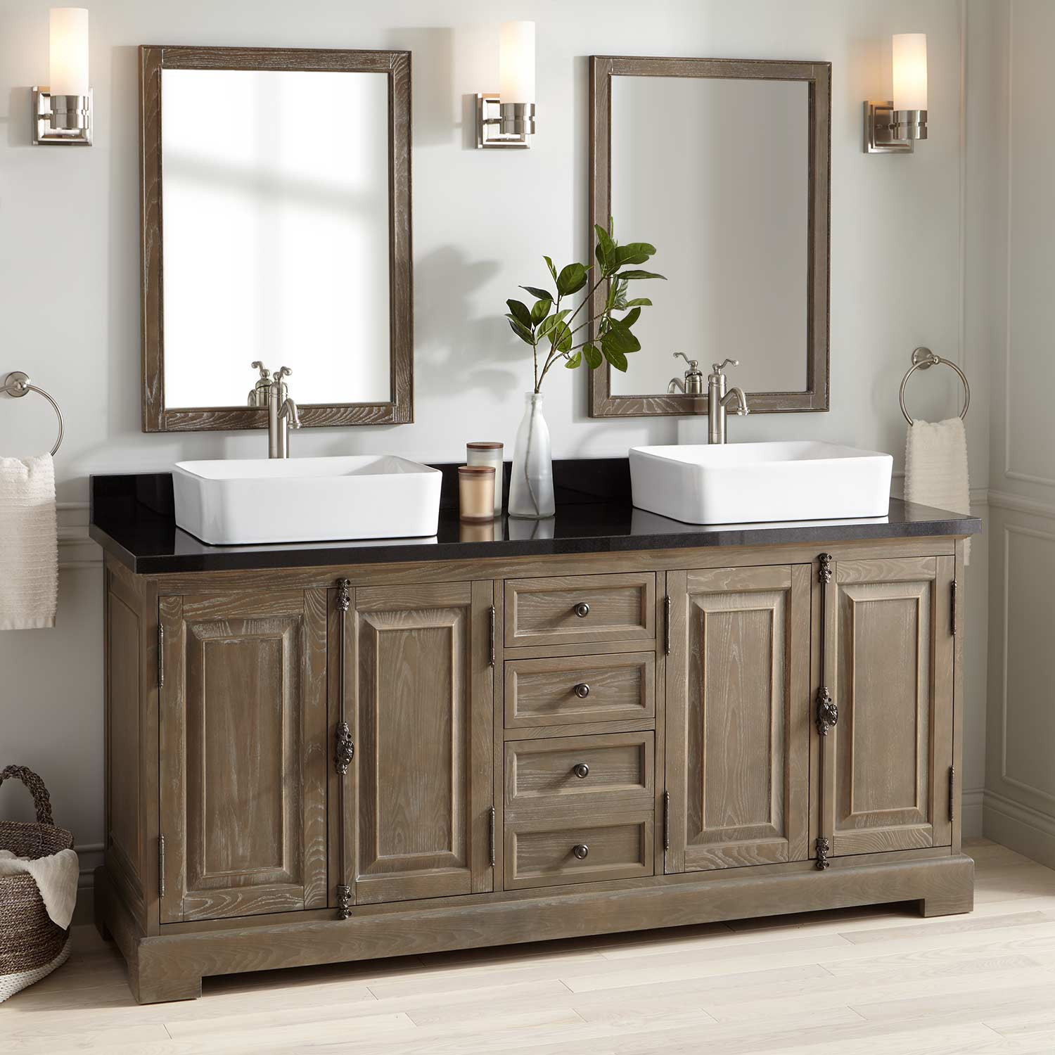 Bathroom Double Vanity Cabinets
 72" Chelles Double Vessel Sink Vanity Gray Wash Double