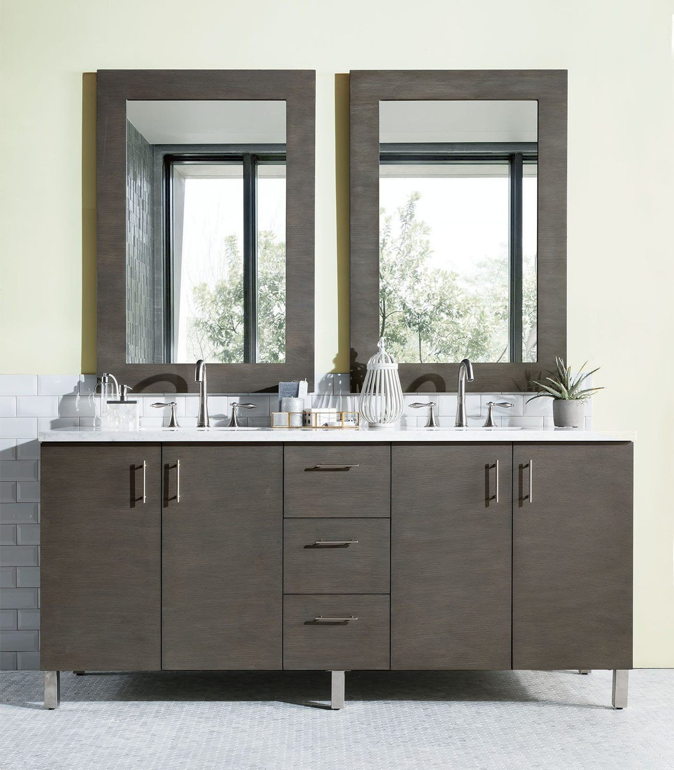 Bathroom Double Vanity Cabinets
 72" Metropolitan Silver Oak Double Sink Bathroom Vanity