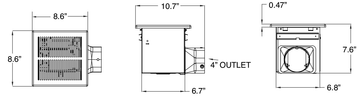 Bathroom Exhaust Fan Size
 BPT12 13H Bathroom Exhaust Fan