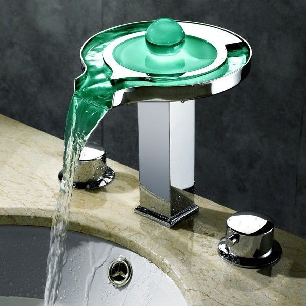 Bathroom Faucet With Led Light
 Modern Bathroom Waterfall LED Light Widespread Bath Sink