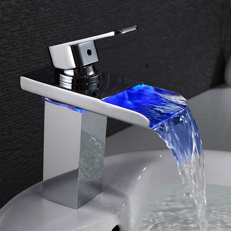 Bathroom Faucet With Led Light
 Basin Faucets LED Light Waterfall Basin Tap for Bathroom