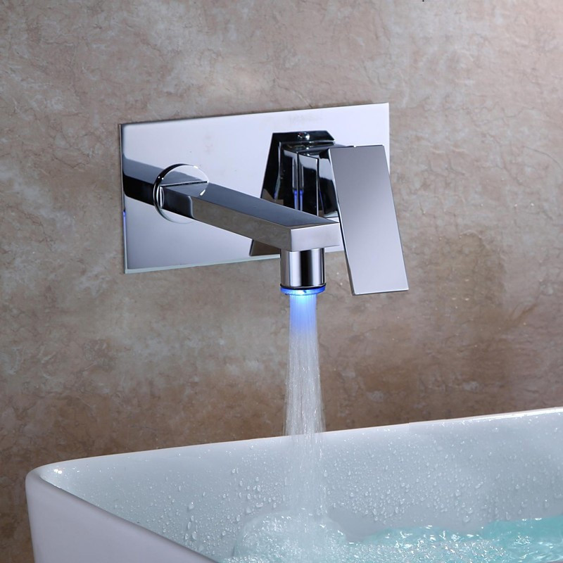 Bathroom Faucet With Led Light
 Bathroom Basin Faucet Wall Mounted LED Light Single Handle