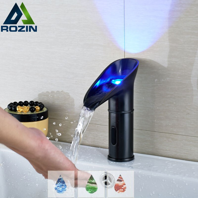 Bathroom Faucet With Led Light
 LED Light Waterfall Basin Faucet Black Bathroom Automatic
