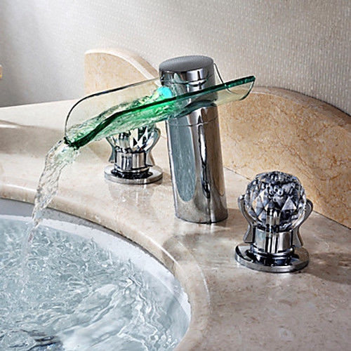 Bathroom Faucet With Led Light
 Bathroom LED Light Waterfall Sink Faucet Crystal Handles