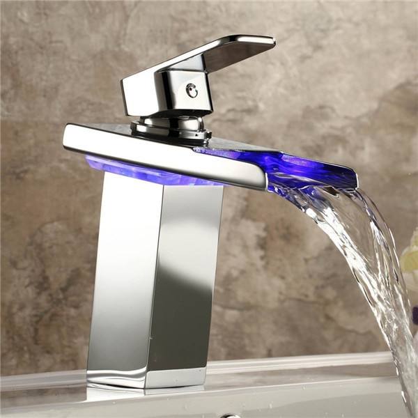 Bathroom Faucet With Led Light
 Chrome Polished Brass Square Bathroom Basin LED Light