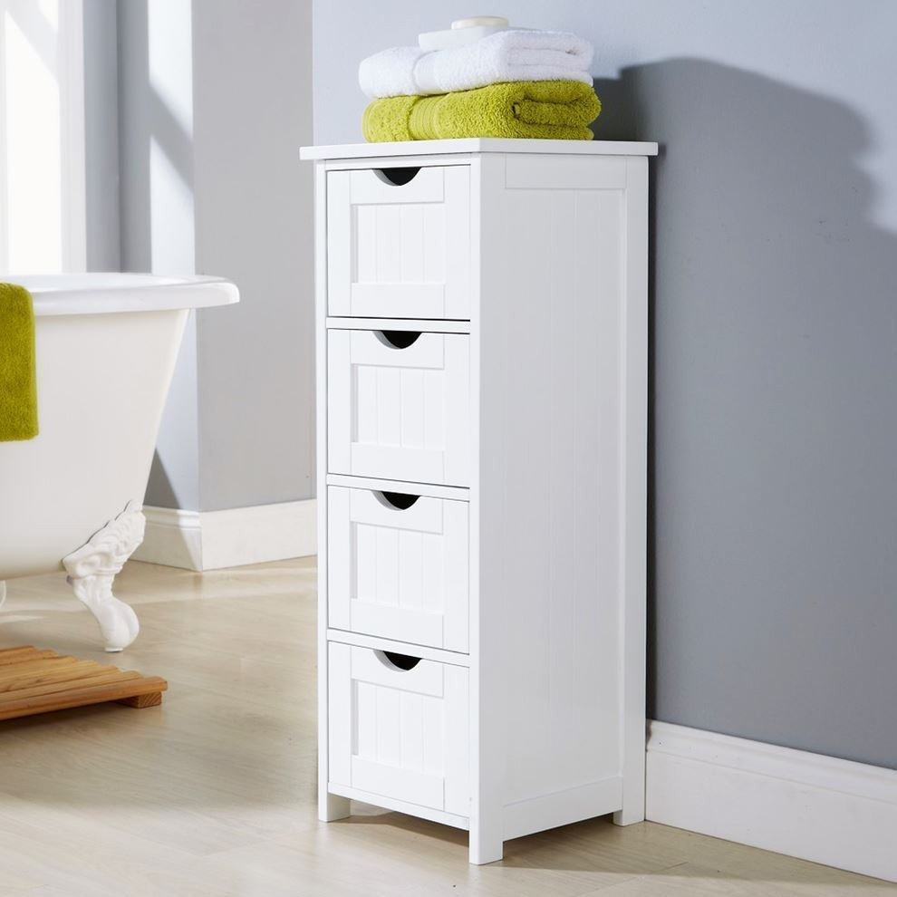 Bathroom Furniture Storage
 MODERN SHAKER BALTIMORE WHITE 4 DRAWER STORAGE BATHROOM