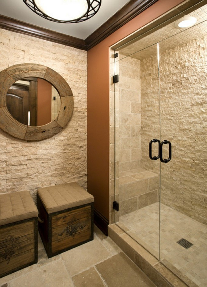 Bathroom Rock Wall
 12 LUXURY BATHROOMS WITH STONE WALLS