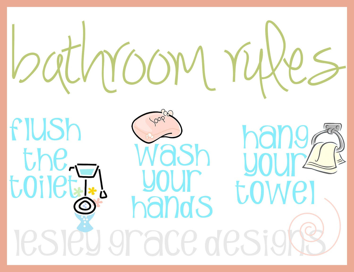 Bathroom Rules For Kids
 Kids Bathroom Rules Digital Typography Art by