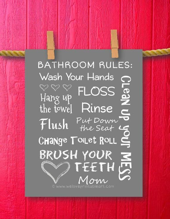 Bathroom Rules For Kids
 Gray White Kids Bathroom Rules Decor Art by WeLovePrintableArt