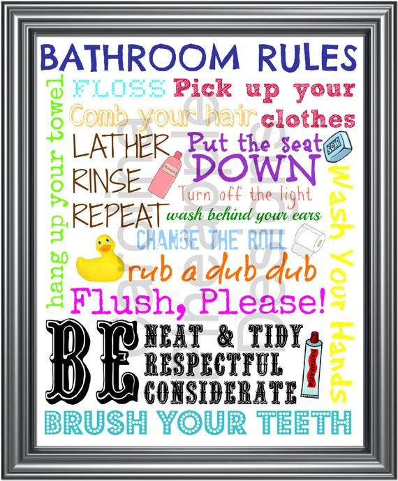 Bathroom Rules For Kids
 Items similar to Bathroom Rules Kids Bathroom Rules Subway