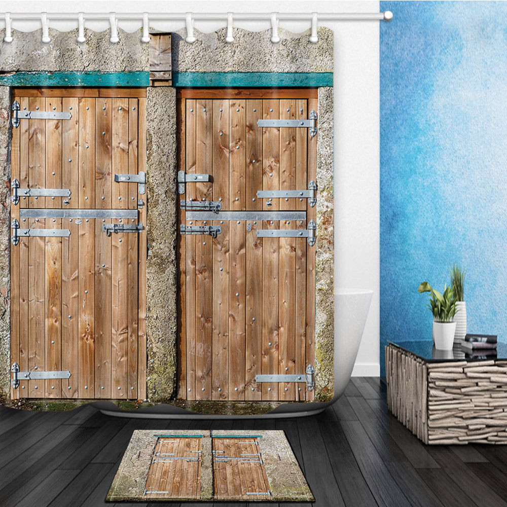 Bathroom Sets With Shower Curtain
 Warm Tour Rustic Antique Wooden Door Bathroom Fabric