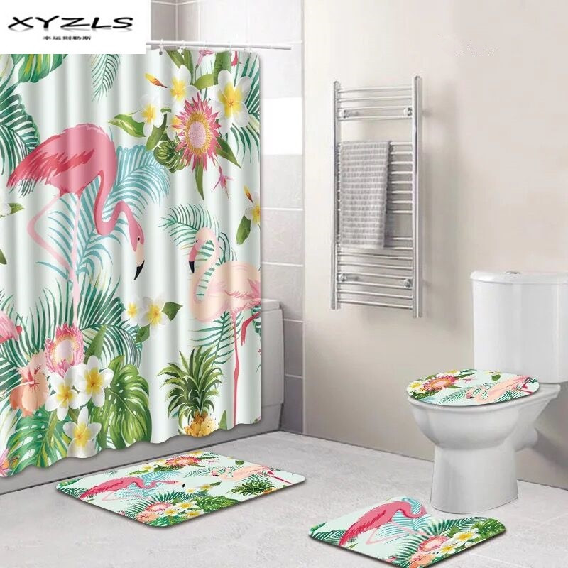 Bathroom Sets With Shower Curtain
 XYZLS Flamingo Shower Curtain Set Polyester Waterproof