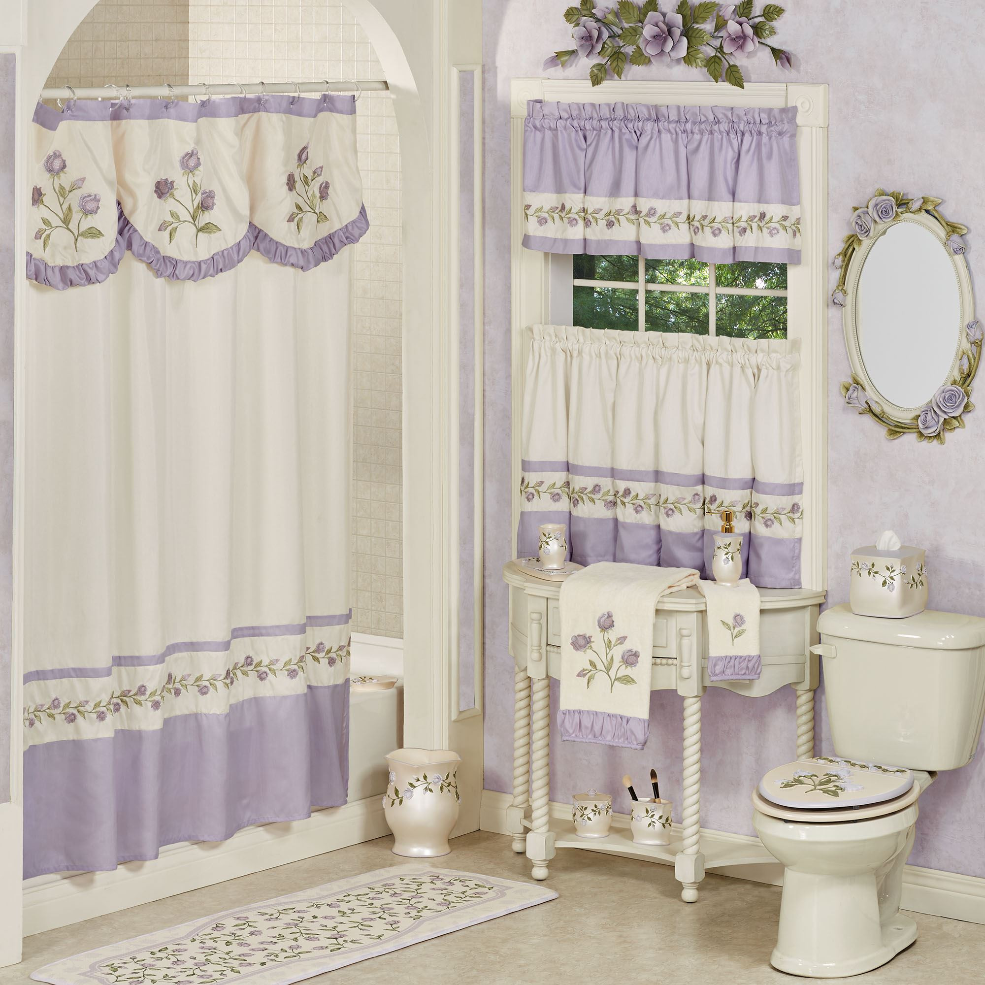 Bathroom Sets With Shower Curtain
 Lavender Rose Embroidered Floral Shower Curtain and
