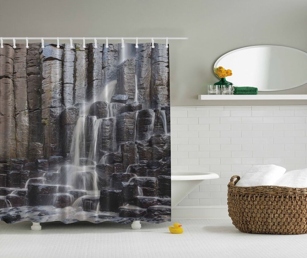 Bathroom Shower Curtains
 Waterfall graphic Fabric Shower Curtain Rocks Stones