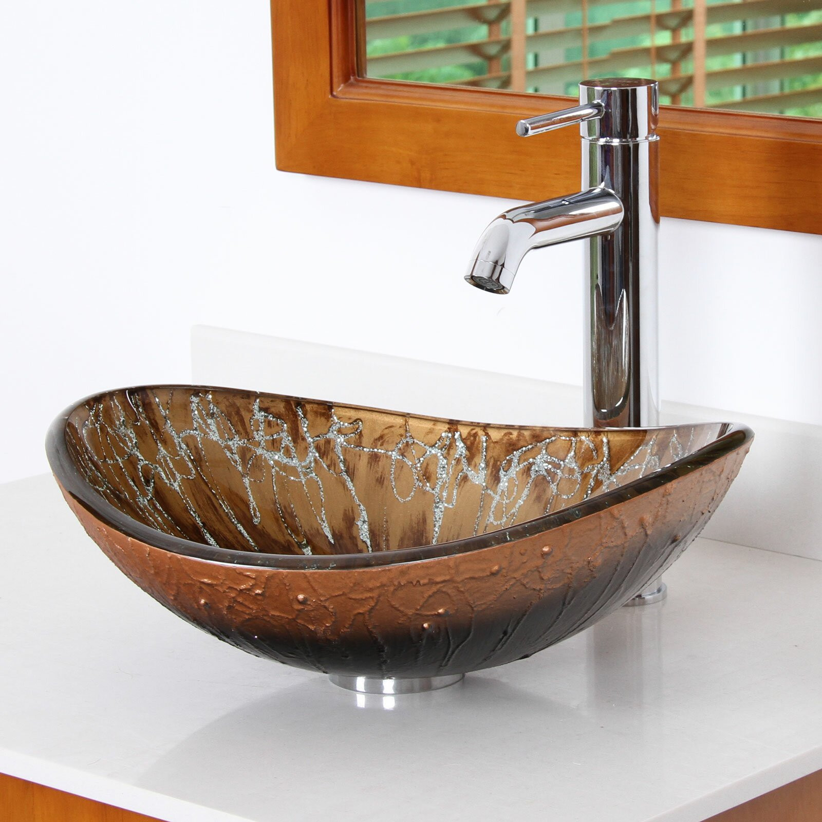 Bathroom Sink Bowls
 Elite Hand Painted Boat Shaped Oval Bottom Bowl Vessel