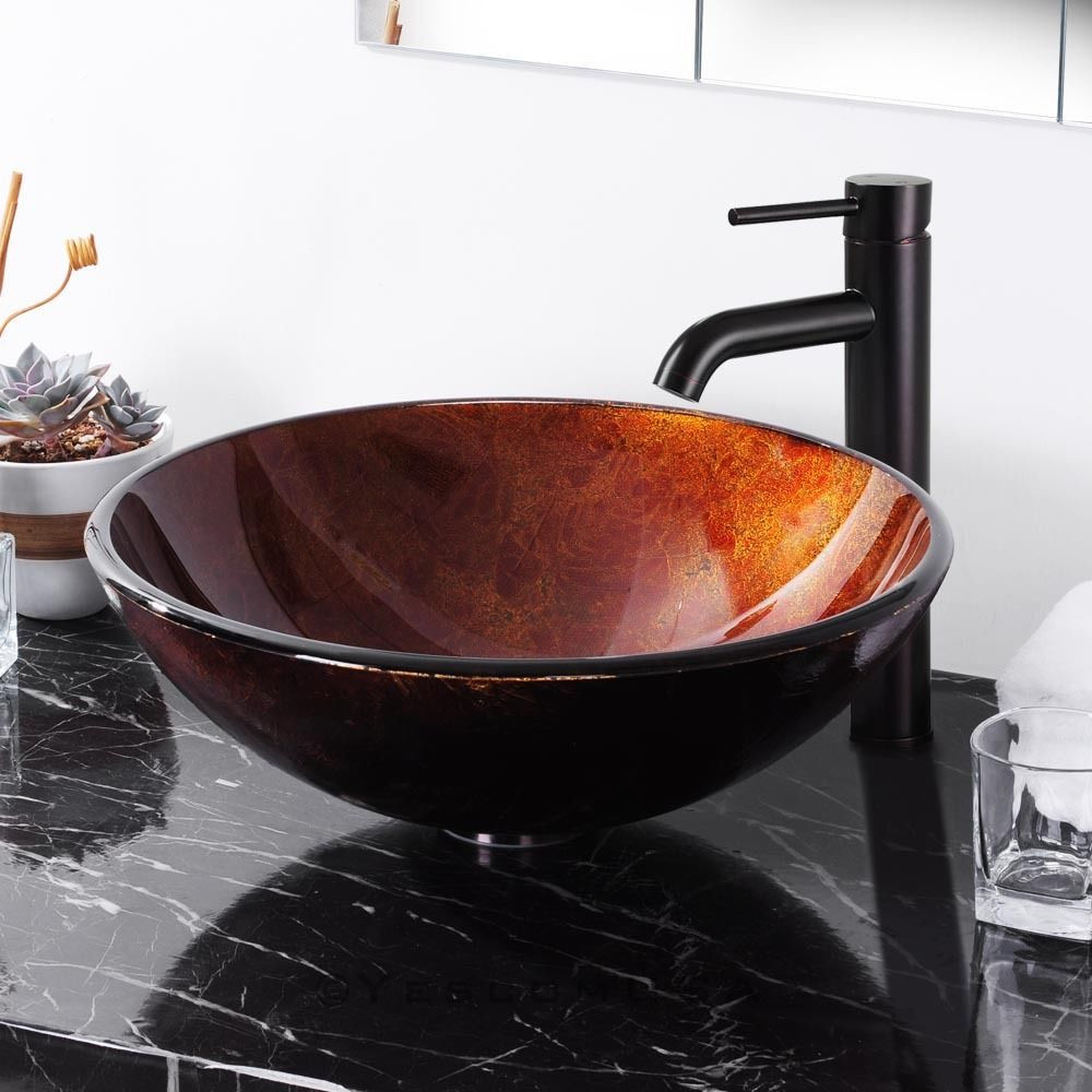 Bathroom Sink Bowls
 Modern Bathroom Round Artistic Tempered Glass Vessel