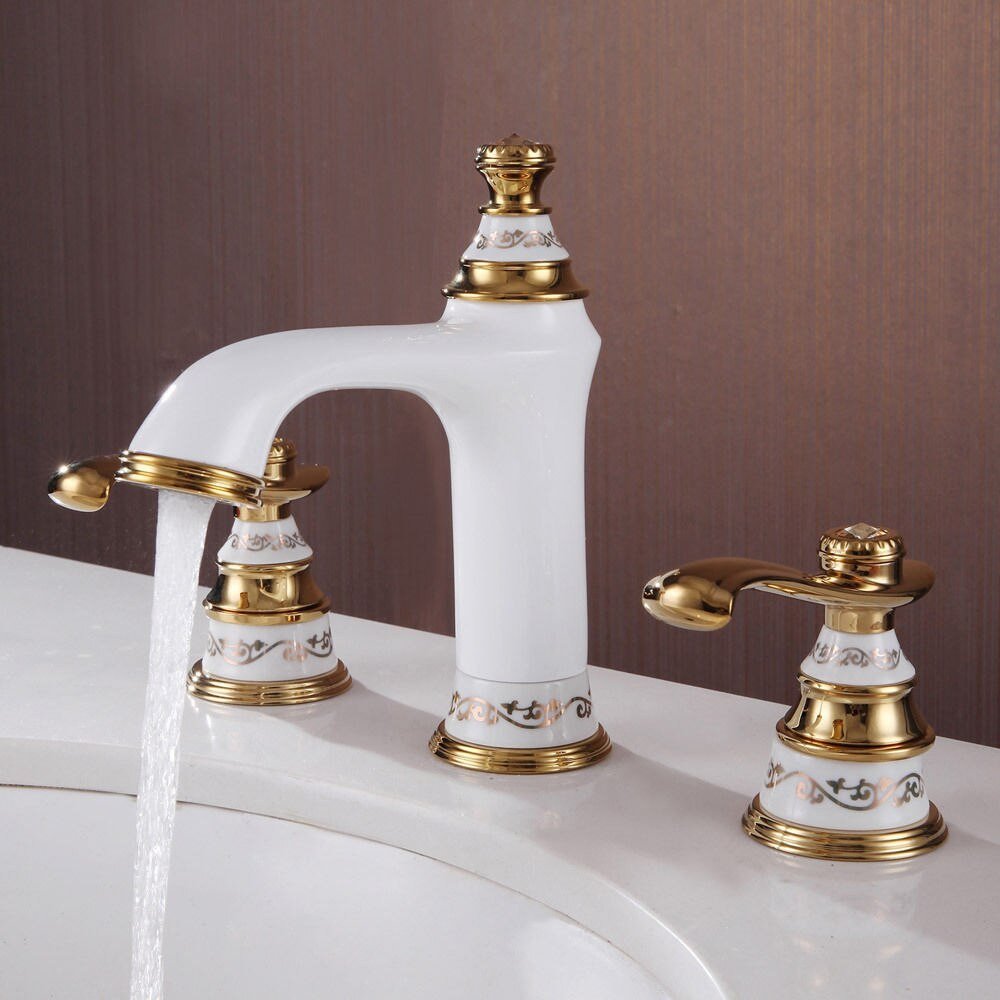 Bathroom Sinks And Faucets
 Free shipping white & gold 8" WIDESPREAD LAVATORY BATHROOM