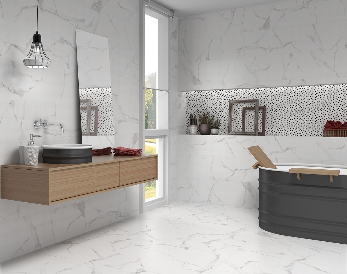 Bathroom Tile Wall
 Polished Carrara Marble Effect Wall Tiles 30x60