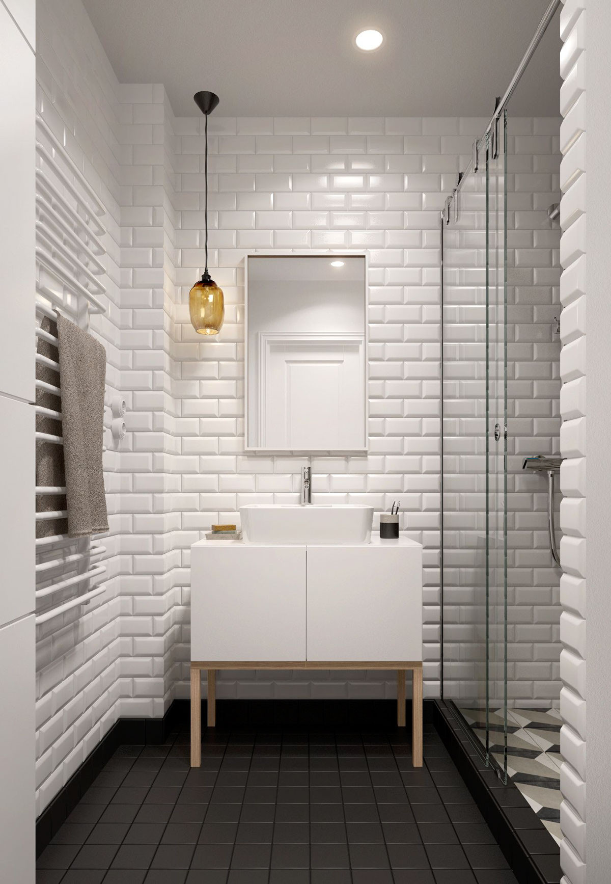 Bathroom Tile Wall
 A Midcentury Inspired Apartment with Scandinavian Tendencies