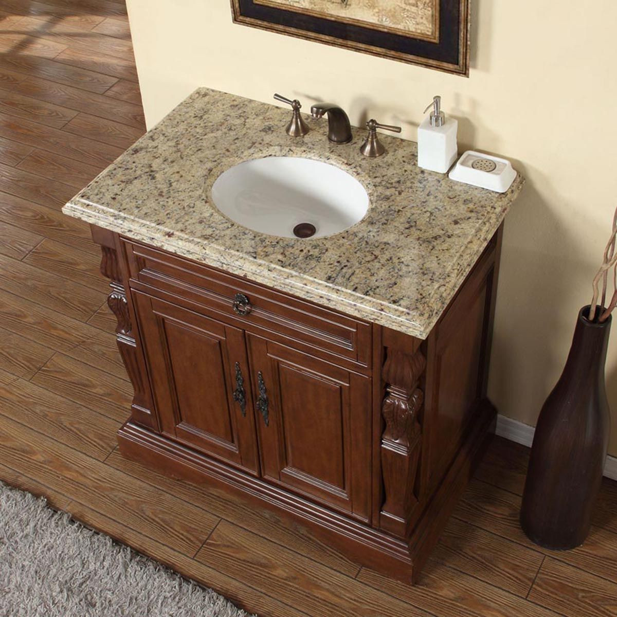 Bathroom Vanities With Granite Tops
 36" Single Bathroom Vanity with Round Sink Cherry