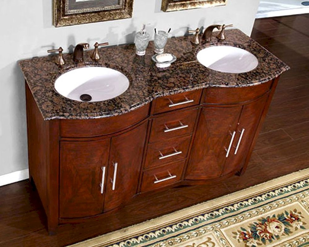 Bathroom Vanities With Granite Tops
 Silkroad 58" Double Bathroom Vanity Brown Granite Top