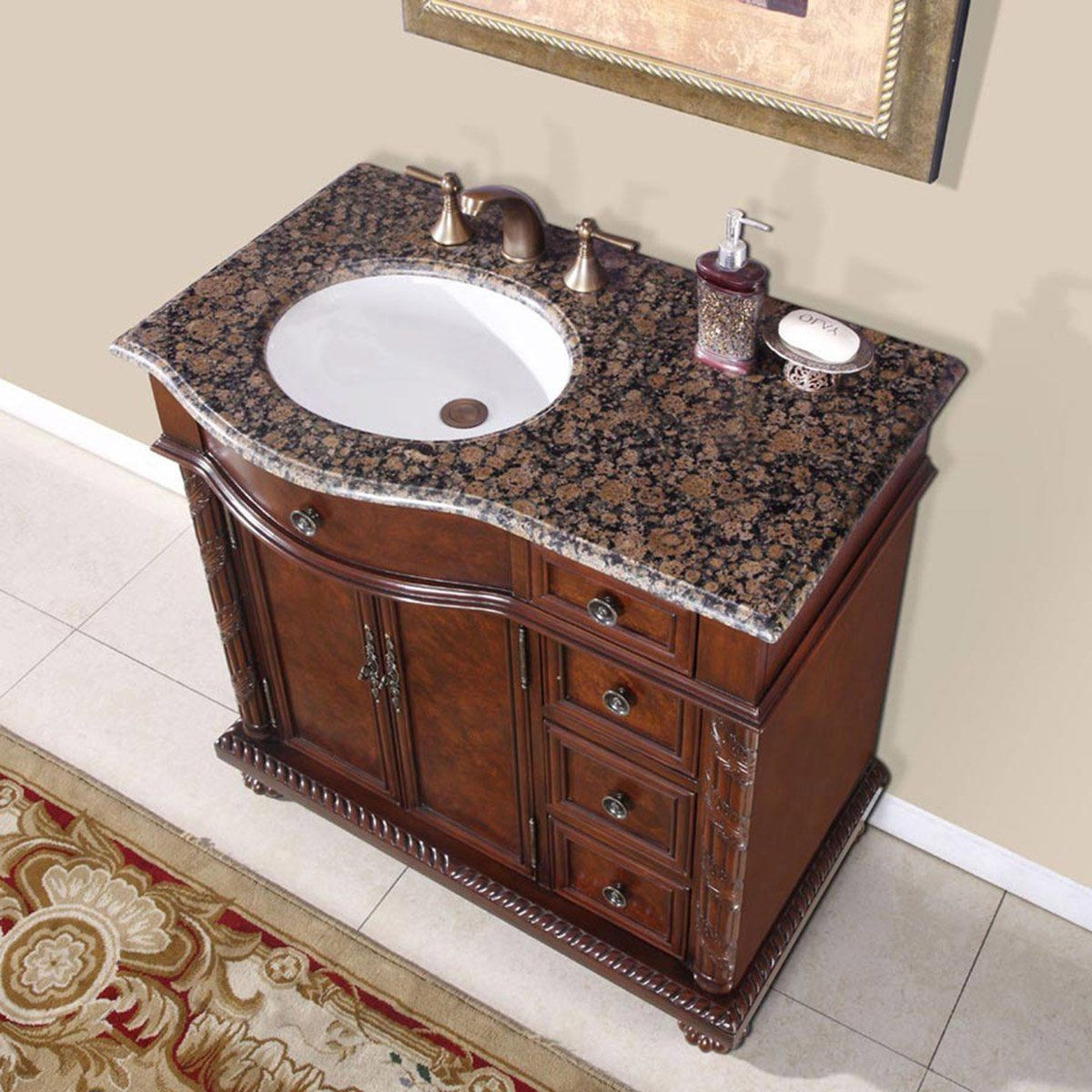 Bathroom Vanities With Granite Tops
 36" Single Bathroom Vanity Cherry with Round Sink