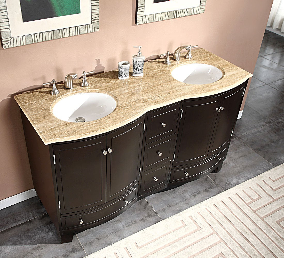 Bathroom Vanity Cabinets With Tops
 Silkroad Exclusive 60 inch Travertine Stone Top Bathroom