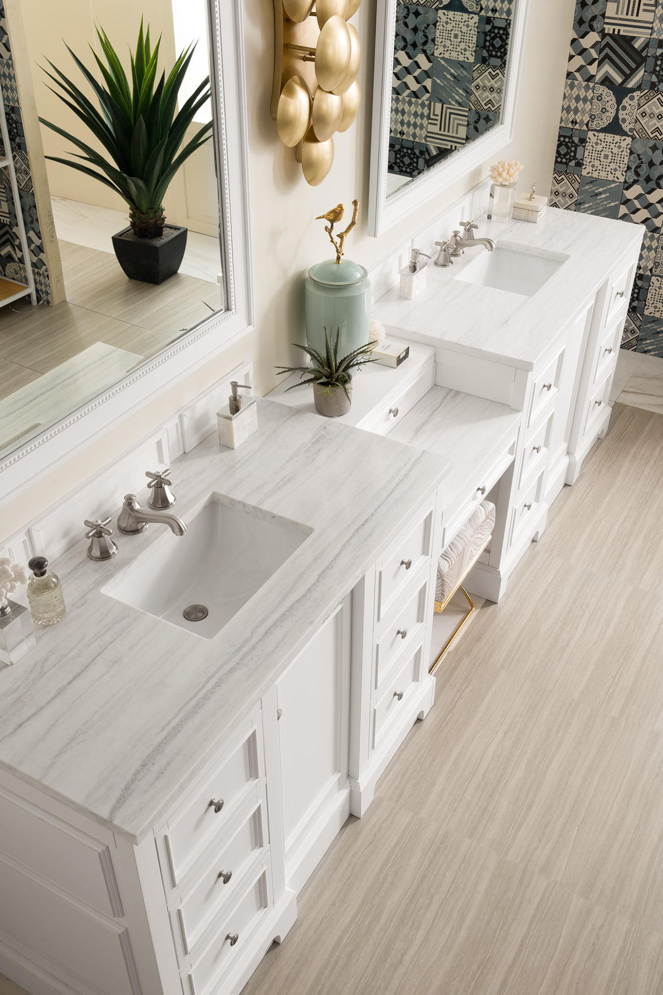 Bathroom Vanity With Makeup Table
 De Soto 118" Double Vanity Set Bright White with Makeup