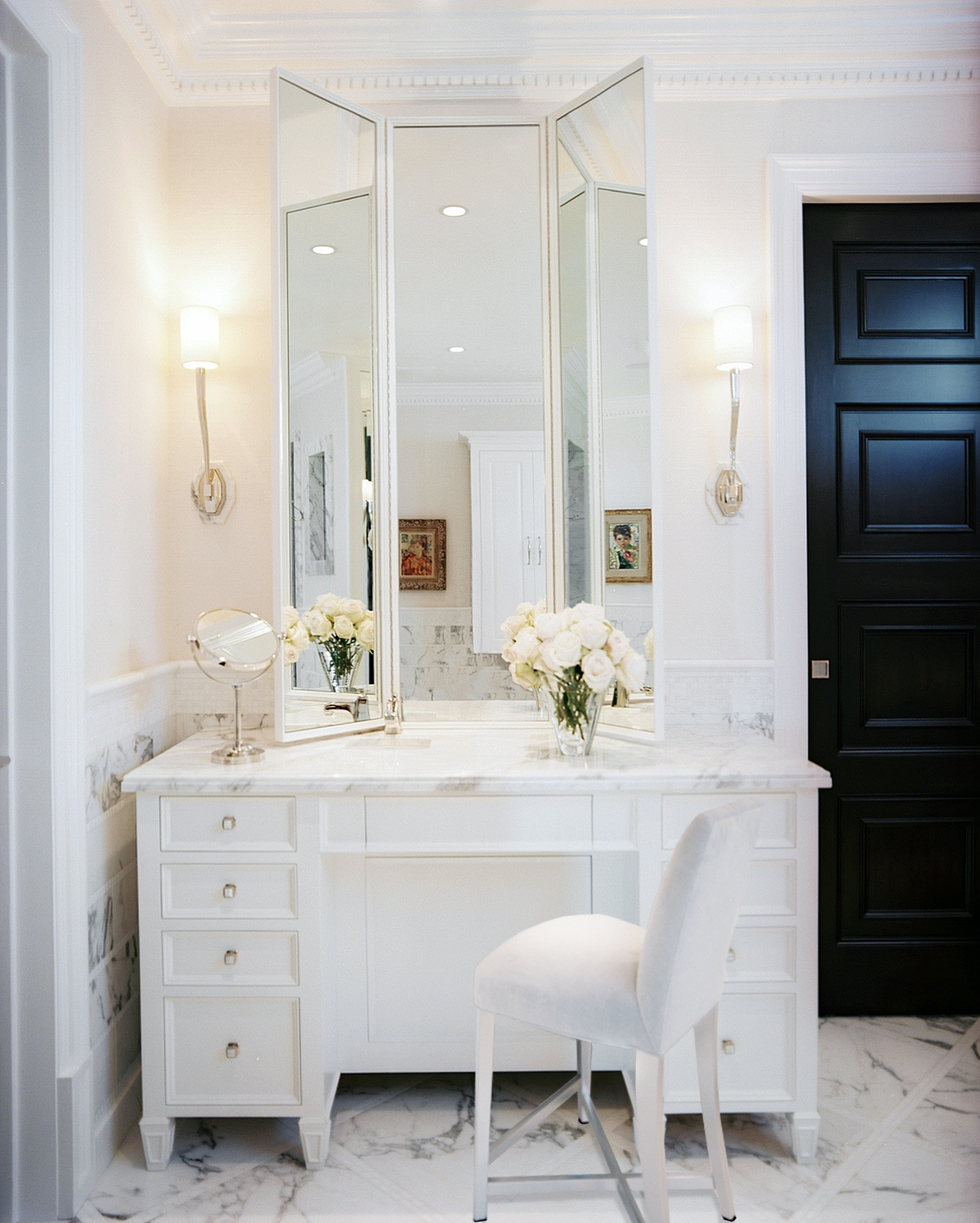 Bathroom Vanity With Makeup Table
 12 Glamorous White & Mirrored Bedroom Vanities & Makeup Tables