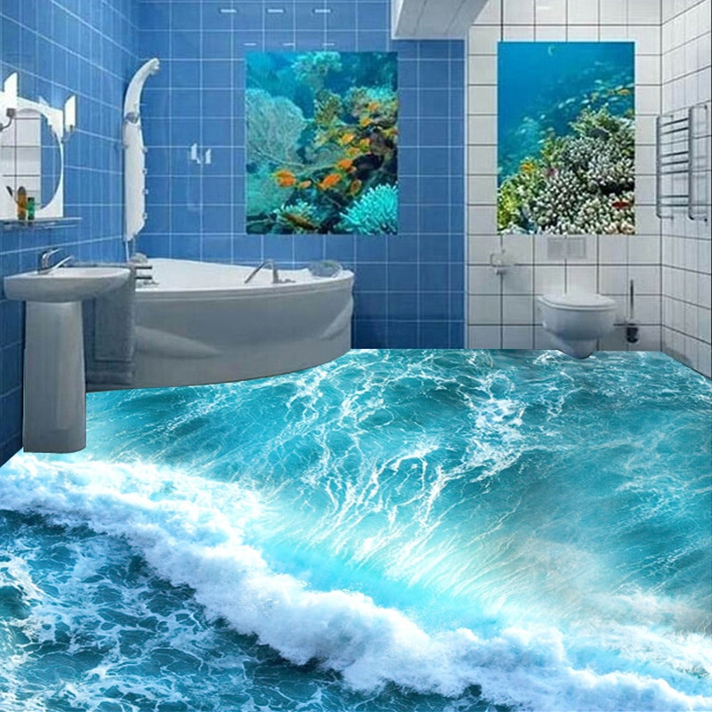 Bathroom Wall Murals
 Custom Floor Mural 3D Stereoscopic Ocean Seawater Bedroom