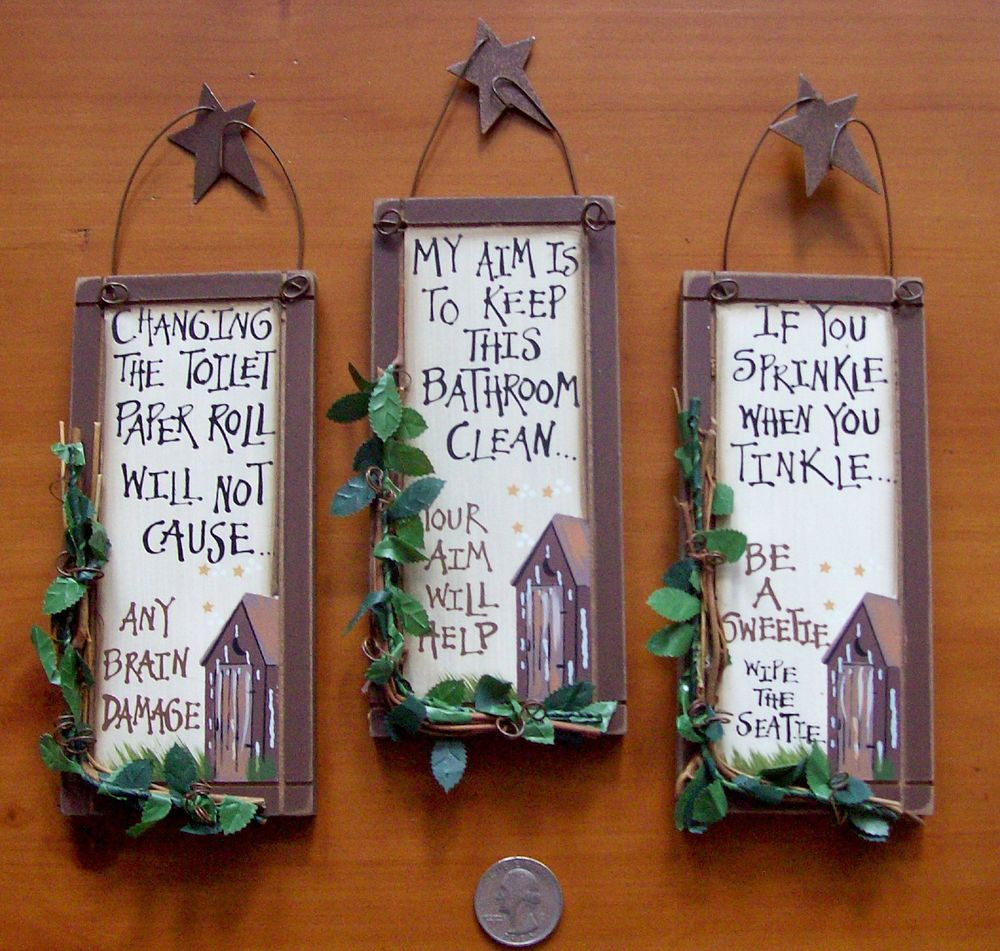 Bathroom Wall Signs
 3 OUTHOUSE WOOD PRIMITIVE BATHROOM SIGNS Wall Decor with