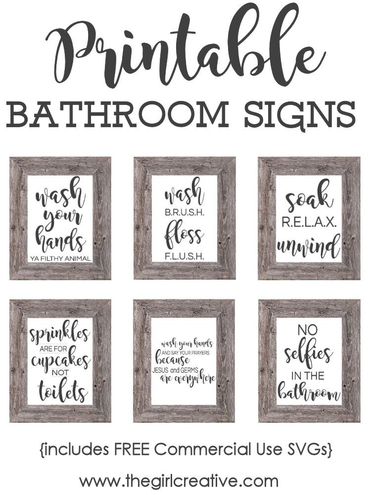 Bathroom Wall Signs
 Printable Bathroom Signs SVGs The Girl Creative