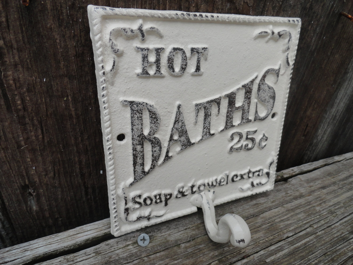 Bathroom Wall Signs
 Antique White Hot Bath Sign Wall Hook Bathroom Hand Towel