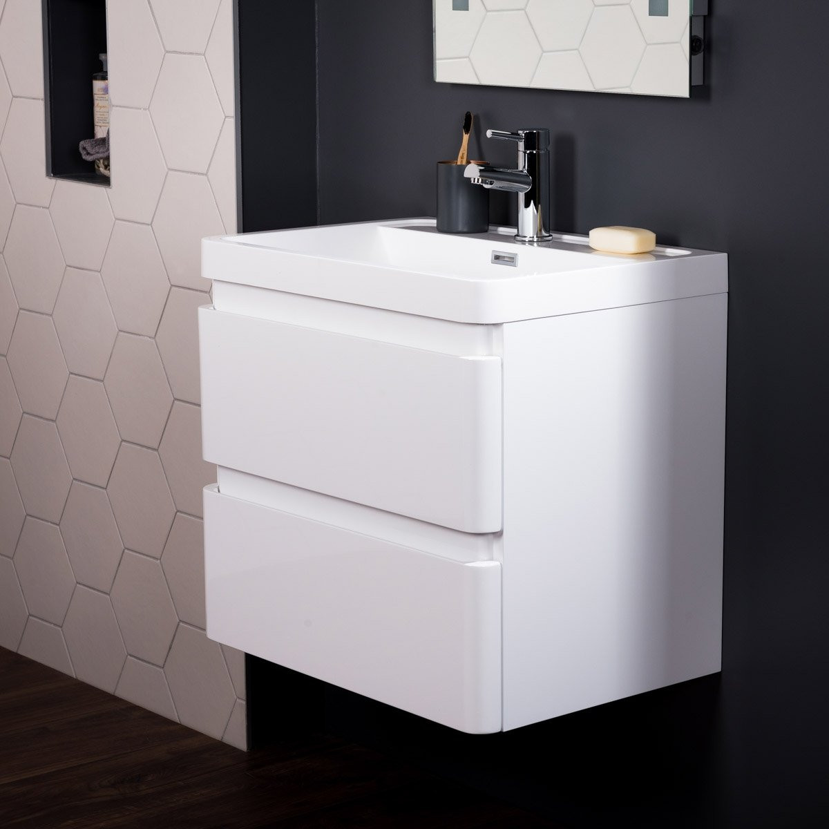 Bathroom Wall Unit
 600 mm White Modern Bathroom Wall Hung Vanity Basin Sink