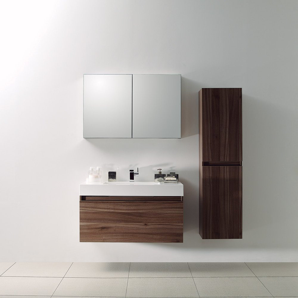 Bathroom Wall Unit
 Lusso Stone Bagno Walnut Designer Bathroom Wall Mounted