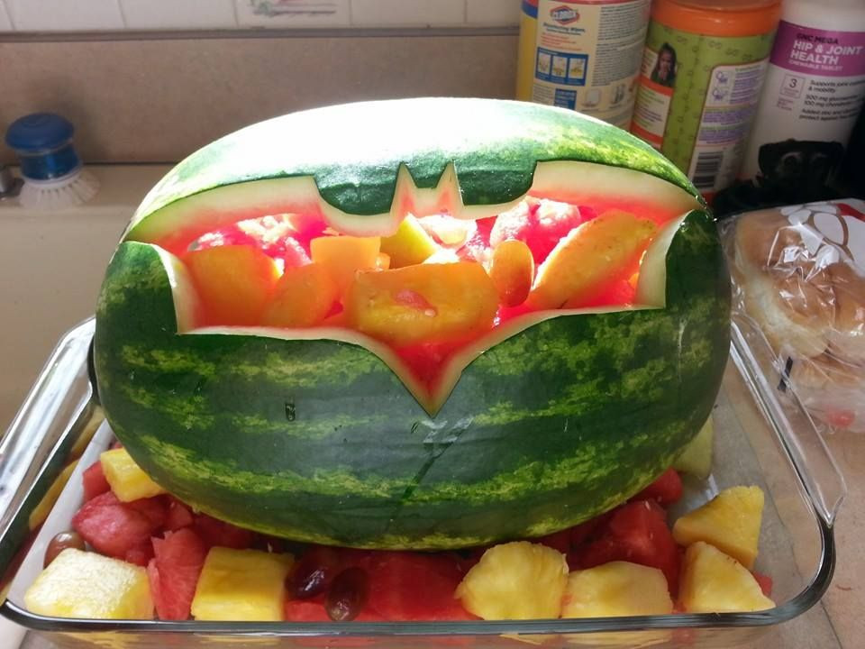 Batman Party Food Ideas
 Batman party Carved batman watermelon
