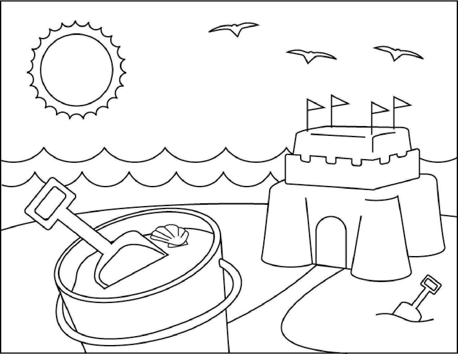Beach Coloring Pages For Kids
 Sand Castle Beach Summer coloring picture for kids
