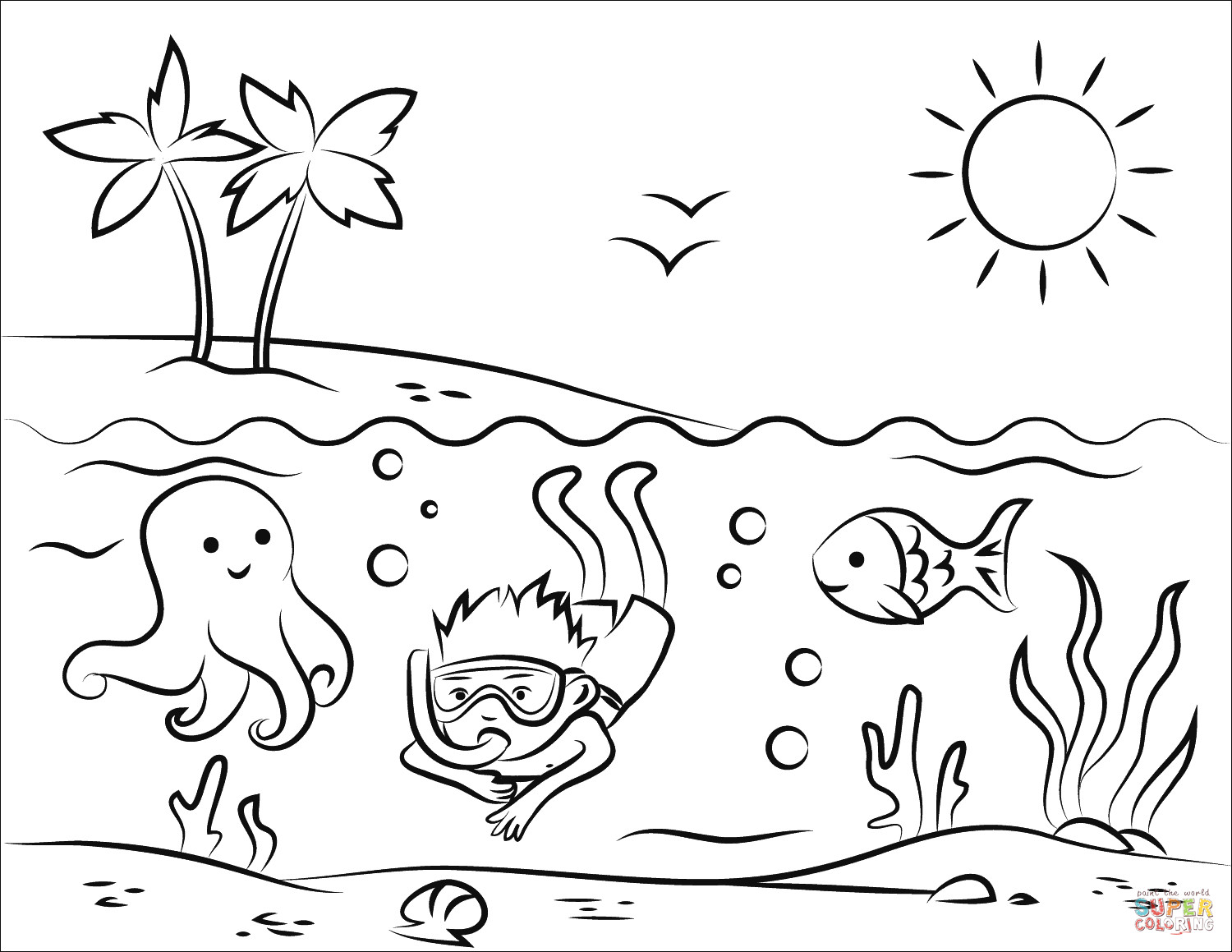 Beach Coloring Pages For Kids
 Tropical Beach coloring page