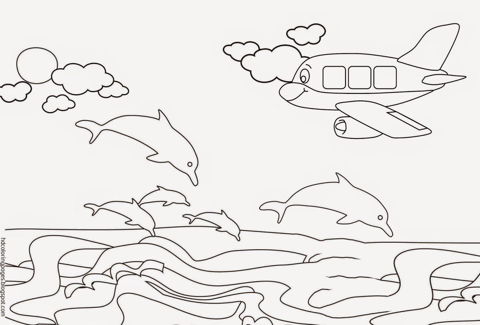 Beach Coloring Pages For Kids
 Airplane Crossing The Beach
