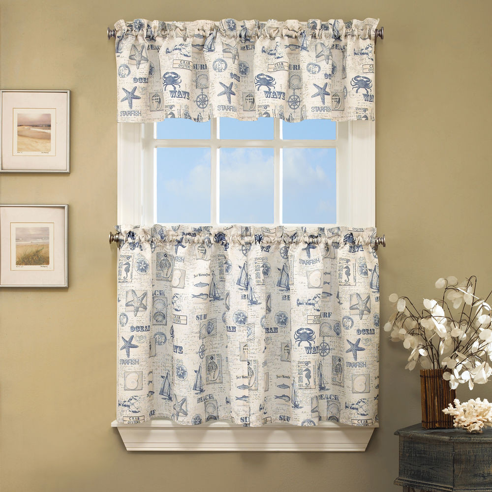 Beach Kitchen Curtains
 By The Sea Printed Ocean Beach Kitchen Curtains