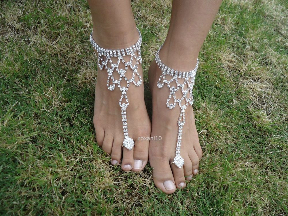 Beach Wedding Sandals
 Shining Crystal barefoot sandals anklet foot Beach