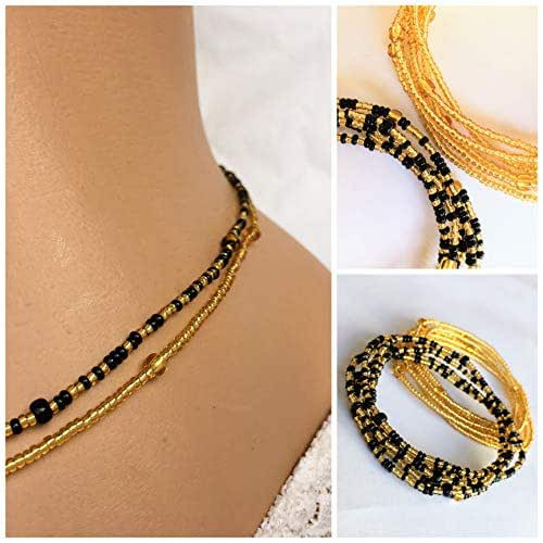 Beaded Body Jewelry
 Amazon Black and Gold Waist Beads 2 pcs Belly bead