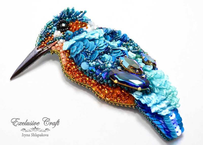 Beaded Brooches
 Handmade bead embroidered brooch "Kingfisher" – Exclusive