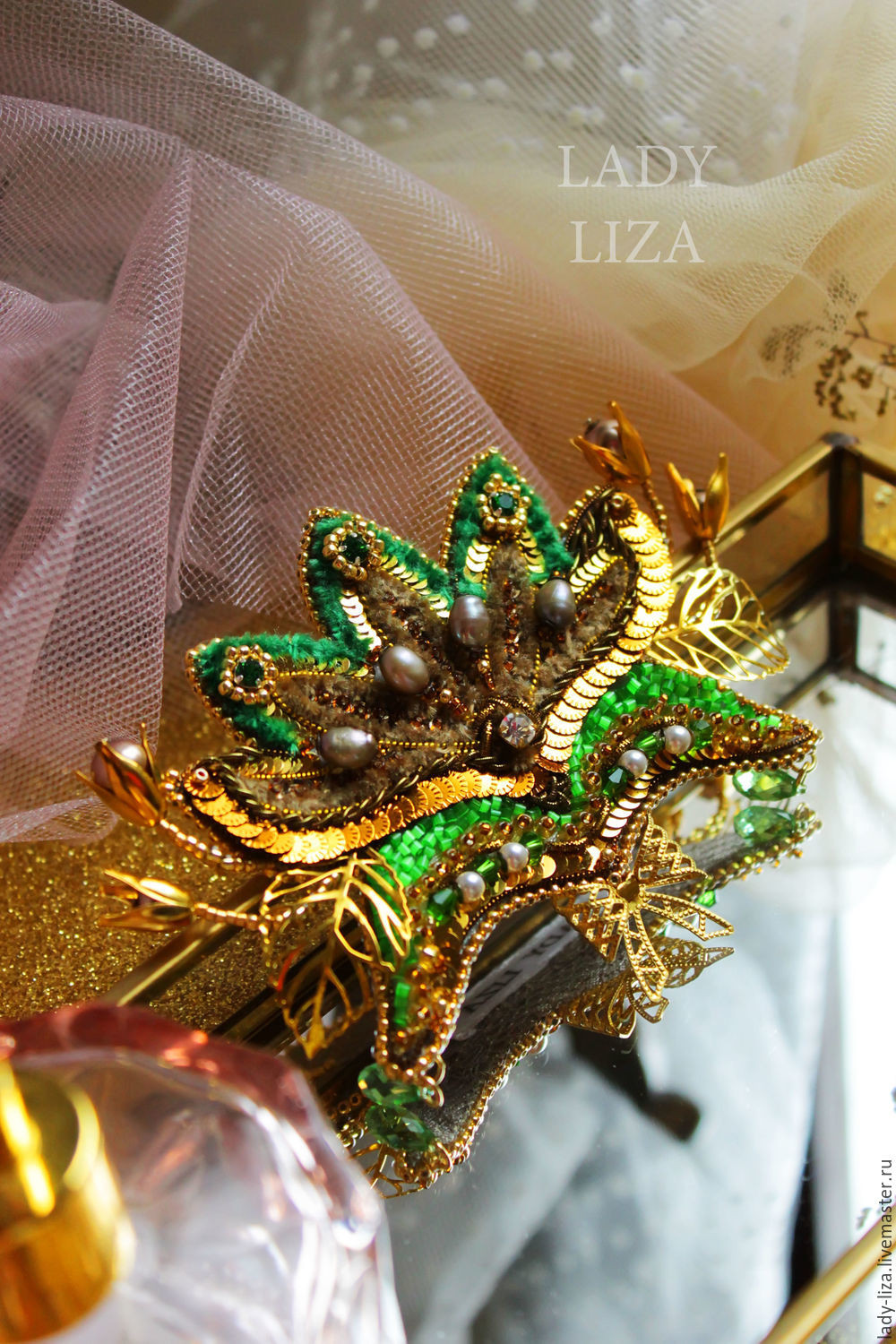 Beaded Brooches
 Embroidered beaded brooch Green Lotus – shop online on