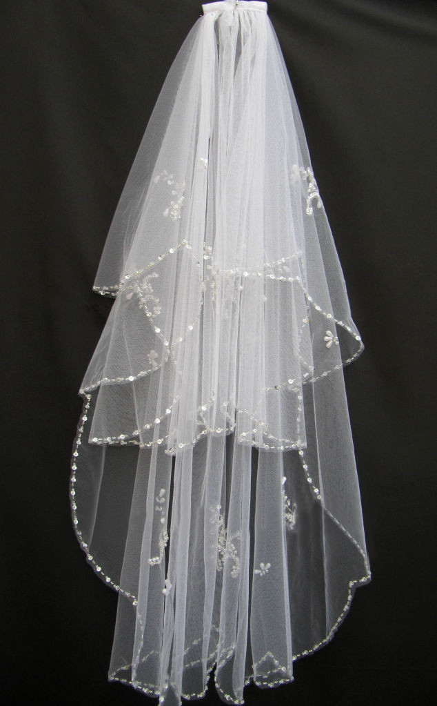 Beaded Wedding Veils Ivory
 2014 Free Shipping Short Wedding Veils 2 Tiers White Ivory