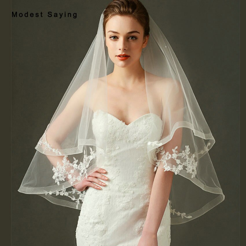 Beaded Wedding Veils Ivory
 Aliexpress Buy Elegant Ivory Two Layer Beaded Lace