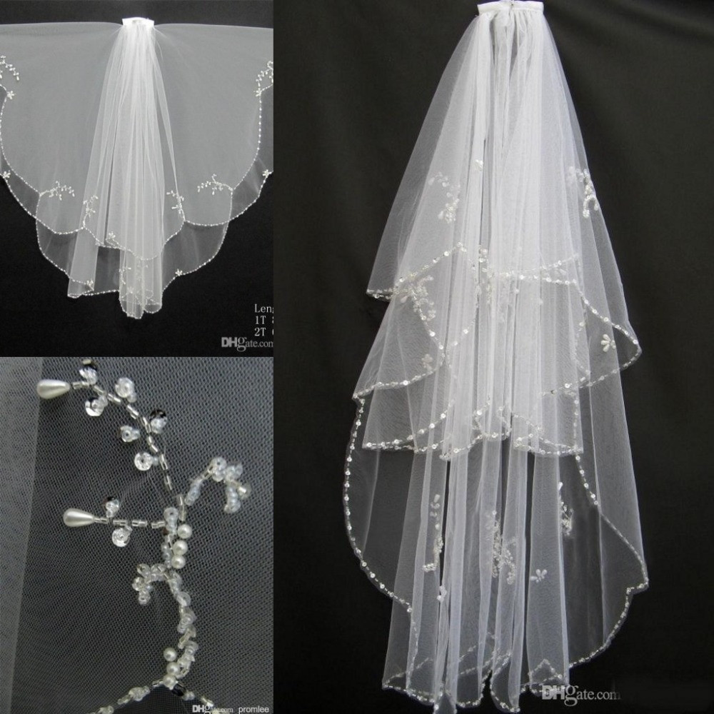 Beaded Wedding Veils Ivory
 Luxury Wedding Veils Handmade beaded Beads Pearl White
