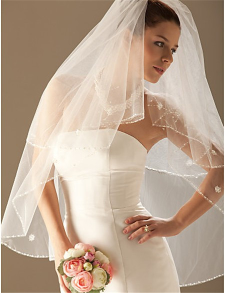 Beaded Wedding Veils Ivory
 Elegant Ivory Tulle Beaded Mantilla Wedding Bridal Veil