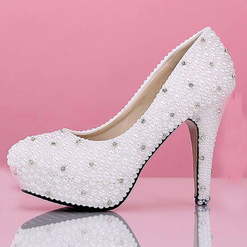 Beautiful Wedding Shoes
 Sparkling Fashion White Imitation Pearl Bridal Dress Shoes